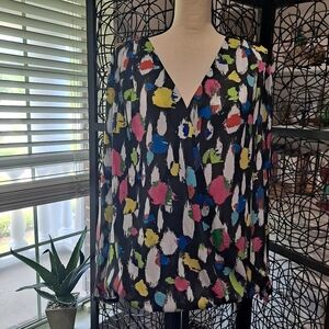Liz Claiborne Woman Size 1X Multicolor Faux Wrap Top Sheer Long Sleeve